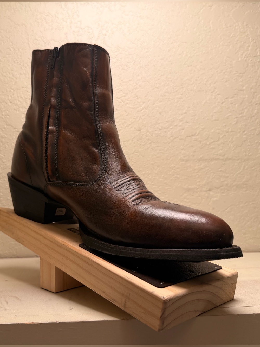 Laredo Men's Brown Leather Western Zip Ankle Boots